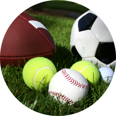  football, soccer ball, tennis balls, golf ball and softball